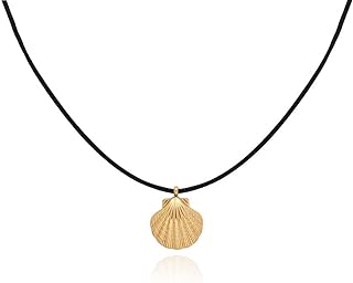 Girls' Shell Necklace, Black Rope Ocean Style Shell Jewelry 18k Titanium Steel Pendant Necklace