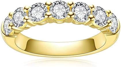 Dazzling Women's 2.1cttw Moissanite 7 Stone Round Cut Eternity Band in 14K Yellow Gold Plated Sterling Silver - Hypoallergenic Engagement or Wedding Ring