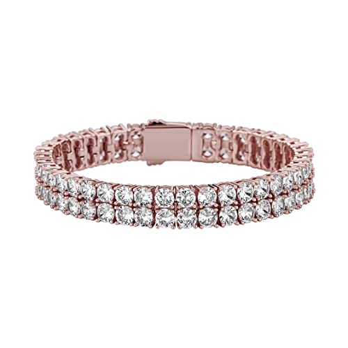 JINAO 2 Row Tennis Bracelet Iced Out Bling Cubic Zirconia Lab Simulated Diamond Bracelet14K Gold Plated Wrist Chain Hip Hop Jewelry for Men Women