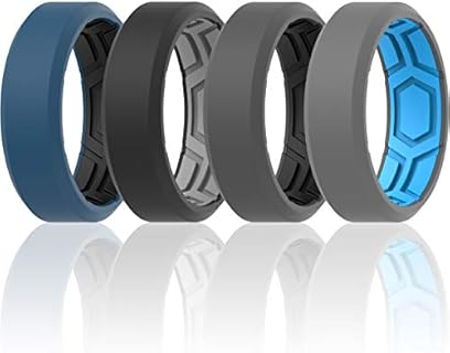 ThunderFit Men Breathable Air Grooves Silicone Wedding Ring Wedding Bands - 7 Rings / 4 Rings / 1 Ring, 8mm Wide, 2.4mm Thick