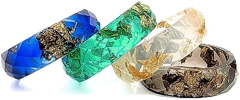 Clasp-less Resin Wedding Rings with Metallic Gold Silver Flakes for Women and Teen Girls, Size 8 Chunky Dome Design