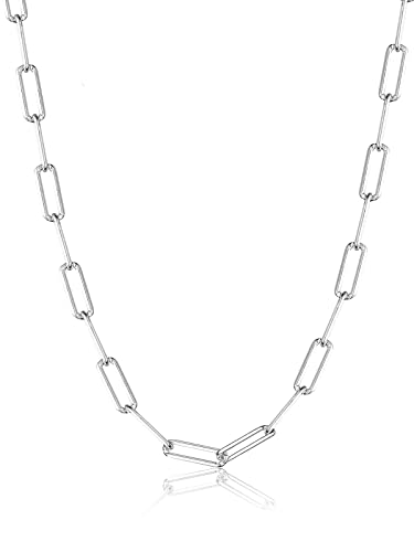 Paperclip Chain Necklace for women 925 Sterling Silver 3mm 14K White Gold Plated Dainty Silver Clasp Chain
