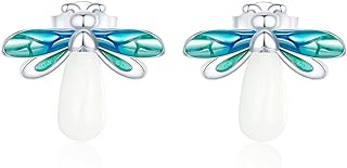 Qings Sterling Silver Glow-in-the-Dark Firefly Stud Earrings with Cubic Zirconia & Push-Back Finding - Ideal Birthday Gift for Women & Girls