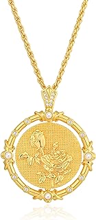 MTMY Birth Flower Necklaces for Women 14K Gold Plated Birth Flower with Birthstone Chunky Reversible Rotatable Disc Pendant Necklaces Jewelry Gifts