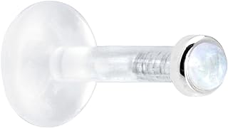 Body Candy 14K White Gold Nose Ring with Genuine Rainbow Moonstone, Hypoallergenic Bioplast Push-in Labret, 14 Gauge, Perfect for Monroe, Tragus, and Lip Piercings