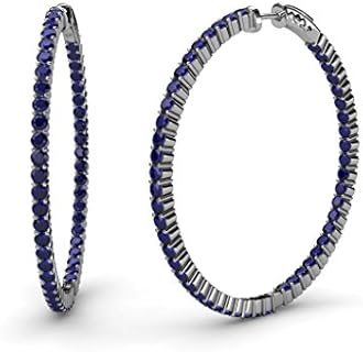 Blue Sapphire Inside-Out Hoop Earrings 3.15 ctw 14K White Gold