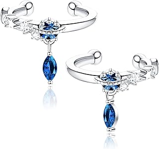 925 Sterling Silver Cuff Earrings for Women Adjustable Non-Piercing Cartilage Wrap Clip On Earrings Cubic Zirconia Dangle Ear Cuff Earring Set