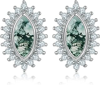 Luyona Natural Moss Agate Earring Teardrop/Sunflower/Horse-eye 925 Sterling Silver Stud Earrings for Women Green Gems Anniversary Wedding Party Unique Gifts Jewelry