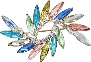 Gyn&Joy Elegant Crystal Rhinestone Swirl Leaf Brooch Pin