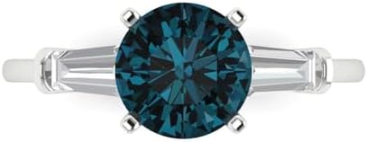 2.0 ct Round Cut Natural London Blue Topaz 18K White Gold Three-Stone Wedding Engagement Bridal Promise Ring