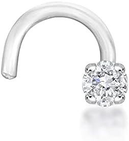 Diamond-Encrusted 14k White Gold 22G Curved Stud Nose Ring by Lavari Jewelers, Hypoallergenic Nostril Piercing Jewelry, Unisex Elegance for Men & Women