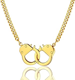 Punk-Style Handcuff Choker Necklace with Cuban Link Chain, Gold-Plated Stainless Steel, Ideal for Women - Clasp Type: Lobster