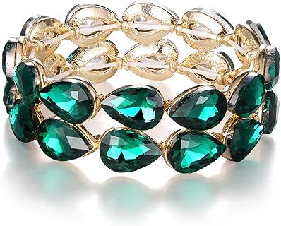 No-Clasp Strand Crystal Bangle Bracelet for Brides with Teardrop Cluster Design