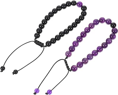 2Pcs Couple Beaded Bracelet Matching Bracelet Lava Rock Beads Bracelet for Lovers Woman Man White Black