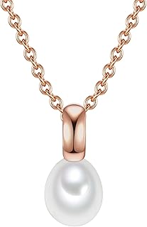 Valero Pearls Halskette mit einer schimmernden Süßwasserperle, 925 Sterling Silber rosévergoldet und filigraner Ankerkette. Perfekt für Frauen als edles Geschenk