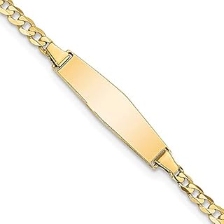 Jewels By Lux Engravable Personalized Custom 14K Yellow Gold Baby Soft Diamond Shape Curb ID Bracelet For Women Length 6 inches Width 5.5 mm With Lobster Claw Clasp
