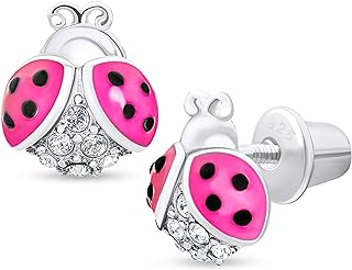 UMAUMI 925 Sterling Stud Earrings for Girls + Rhodium + Safety Screw Back + Hypoallergenic Earrings for Baby Toddlers Little Teens Kids Earrings Jewelry Gifts