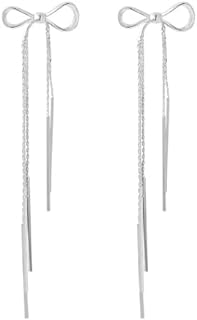 Gold Silver Bow Coquette Earrings for Women Sparkly Cute Ribbon Drop Dangle Fashion Jewelry Gift