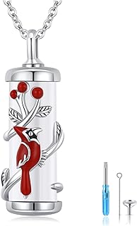 lotus & leaf Cardinal Necklace Sterling Silver Urn Necklace for Ashes Pendant Necklace Cremation Jewelry Memorial Gifts for Women
