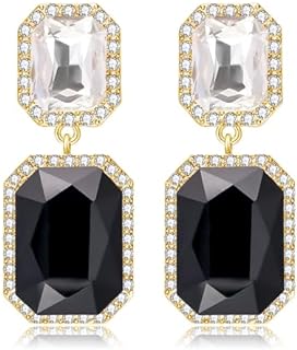 Hot Pink Earrings for Women Pink Rhinestone Prom Earring Crystal Rectangle Statement Earring Hot Pink Teardrop Dangle Drop Earrings for Party Evening Jewelry