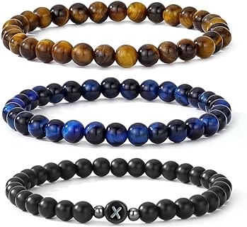 MengPa Rope Chain Stone Bead Bracelet with Alphabet Letter Design - Unisex Personalized Stretch Bracelets for Men and Women - No Gemstone or Clasp