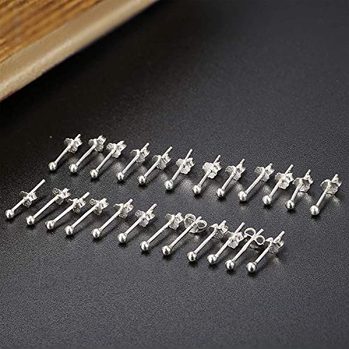 6-12 Pairs 925 Sterling Silver Stud Earrings for Women Girls 14K White Gold Plated 2mm Tiny Ball Stud Earrings Set Hypoallergenic Cartilage Tragus Multiple Piercings Earrings Jewelry for Sensitive Ears