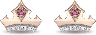 Enchanted Disney 10K Rose Gold, Pink Topaz Aurora Tiara Stud Earrings with Diamond Accents and Push-back Clasp, Made in India by Jewelili