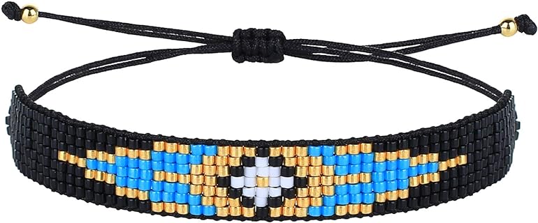 Lobster Claw Clasp, Miyuki Seed Bead Wrap Bracelet, Bead Chain, Miyuki Gem, for Trendy Women, Evil Eye Design
