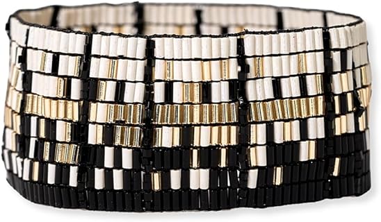 No-Clasp Black Beaded Boho Chic Bracelet with Gold Accents for Women, Handmade in India - INK + ALLOY Natalia Mixed Luxe Bead Gradient Design