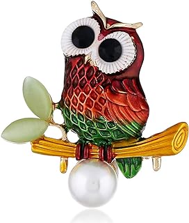 Cute Owl Brooches for Women Girls Fashion Antique Gold Tone Alloy Pearl Resin Cute Colourful Bird Animal Brooch Pins Scarves Shawl Clip Neck Bow Tie Necktie Dress Accessories Jewelry Unique Gifts