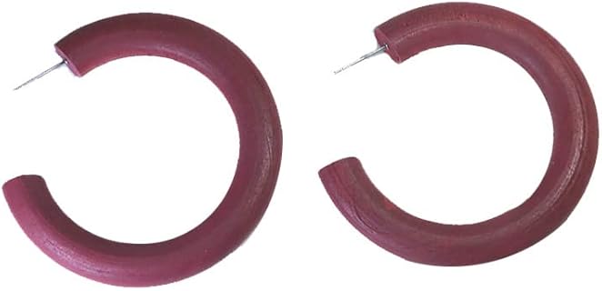 Wooden Hoop Earrings Studs for Women, Painted Burgundy Coffee Boho Dangle Handmade Wood Earrings Studs Bohemia Summer Beach Gifts