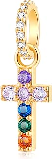 Gold-Plated Sterling Silver, Cubic Zirconia Studded Cross Charm for Men and Women - Fits Pandora and European Bracelets, Ideal Gift for Special Occasions