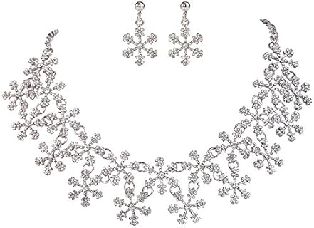 Lobster-Clasp Austrian Crystal Snowflake Necklace and Earrings Set in Alloy - Elegant Accessory for Women - Winter Design