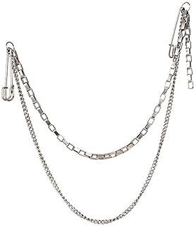 2 Pcs Dual Chain Brooch Pin Punk Hanging Chains Safety Pin Corsage Pin for Women and Men