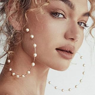 Doubnine Large Hoops Super Huge Circle Pearls Earrings Thin Dangle Gold Silver Elegant Wedding Women Accessories Jewelry Gift for Her