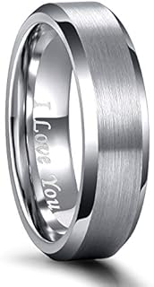 Greenpod 4MM 6MM 8MM Tungsten Carbide Engagement Ring Brushed Beveled Edge Polished Silver Wedding Band for Men Women Engraved I Love You Always & Forever Size 4-15