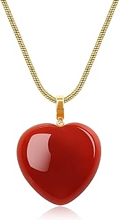 Carnelian Red Heart Pendant Necklace with Stainless Steel Snake Chain and Lobster Clasp, Valentine's Day/Mother's Day/Anniversary Gift Jewelry for Women