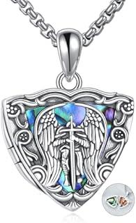 Box Clasp Sterling Silver Locket Necklace Featuring Santa Muerte/Saint Michael Pendant for Men and Women with Cable Chain - Protective Warrior Amulet Jewelry Gift
