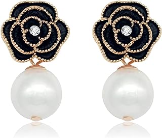 Fashion Design Faux Pearl Charm Flower Dangle Drop Earrings Studs For Women