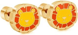 Adorable Lion 20G Small Stud Earrings - Hypoallergenic Stainless Steel with Secure Screw-Back Design - Ideal Cartilage Animal-Themed Piercing Accessory for Women and Girls - Perfect as Birthday Gift