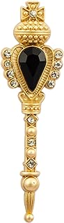 Golden Key Metal Brooch with Pin Clasp and Black Stone Detailing for Men - Stylish Wedding/Party Accessory