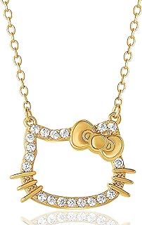 Hello Kitty Sanrio Womens CZ Outline Pendant Necklace Official License - 18" Flash Plated Sterling Silver Necklace