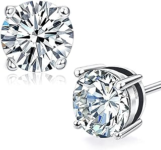 Moissanite Stud Earrings 18K White Gold Plated Brilliant Round Cut D Color VVS1 Clarity Lab Created Diamond Earrings Sterling Silver Earring Hypoallergenic Earrings for Women Men Girls