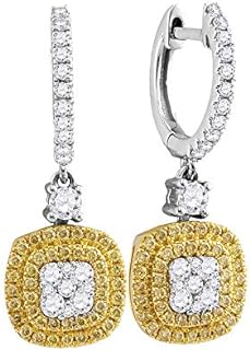 Dazzlingrock Collection 0.35 Carat (ctw) Round Yellow & White Diamond Square Cluster Dangle Earrings 7/8 ctw, 18k White Gold