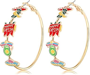 Boderier Gold Hoop Earrings for Women Cinco De Mayo Sombrero Pinata Fiesta Earrings Mexican Holiday Carnival Jewelry Gifts