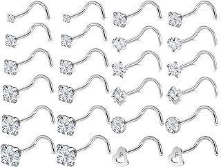 Kridzisw 18G Nose Rings Studs with Cubic Zircona Sparkly 316L Surgical Steel Straight Screw L Shaped Hypoallergenic Nose Studs Piercing Jewelry for Women Men 1.5mm 2mm 2.5mm 3mm 4mm 12pairs