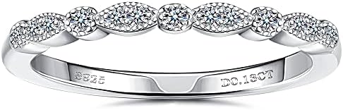 Milgrain Moissanite Engagement Ring for Women - Round Cut Eternity Ring, Size 8.5 in Sterling Silver