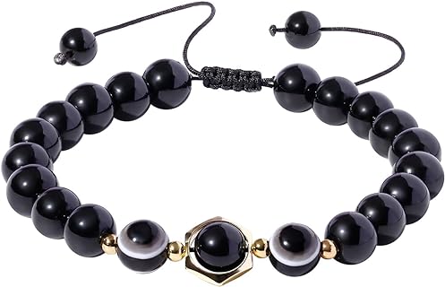 Natural Black Obsidian Beaded Bracelets Bring Luck Protection and Prosperity Adjustable Handmade Healing Crystals Bracelet for Women Reiki Evil Eye Jewelry