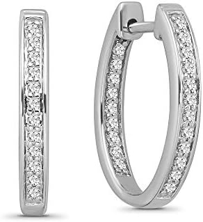 Sterling Silver Diamond-Studded Oval Hoop Earrings with Hinged Post Back Finding