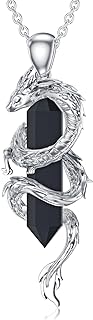 LONAGO Women Black Obsidian Dragon Necklace Natural Obsidian Healing Crystal Dragon Pendant Necklace Birthday Mother Day Gift